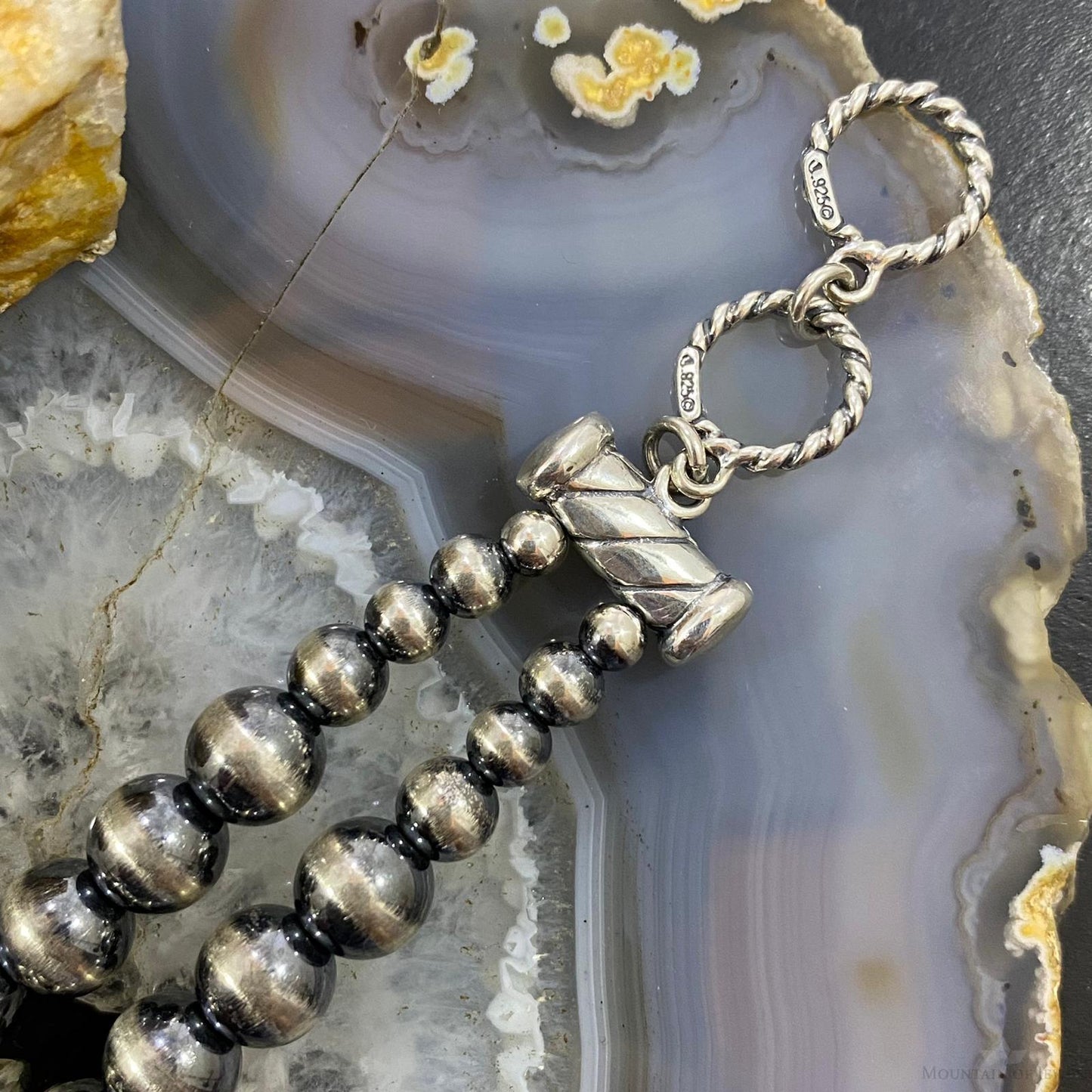 Carolyn Pollack Sterling Silver Navajo Pearl Bead 3 Denim Lapis Link Bracelet For Women