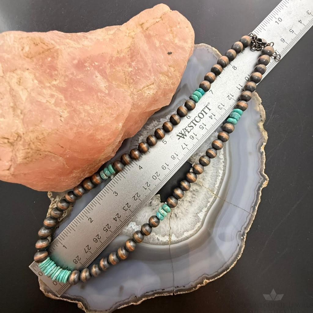 Southwestern Style Copper 8mm Navajo Pearl Beades & Turquoise 18"-20" Necklace For Women