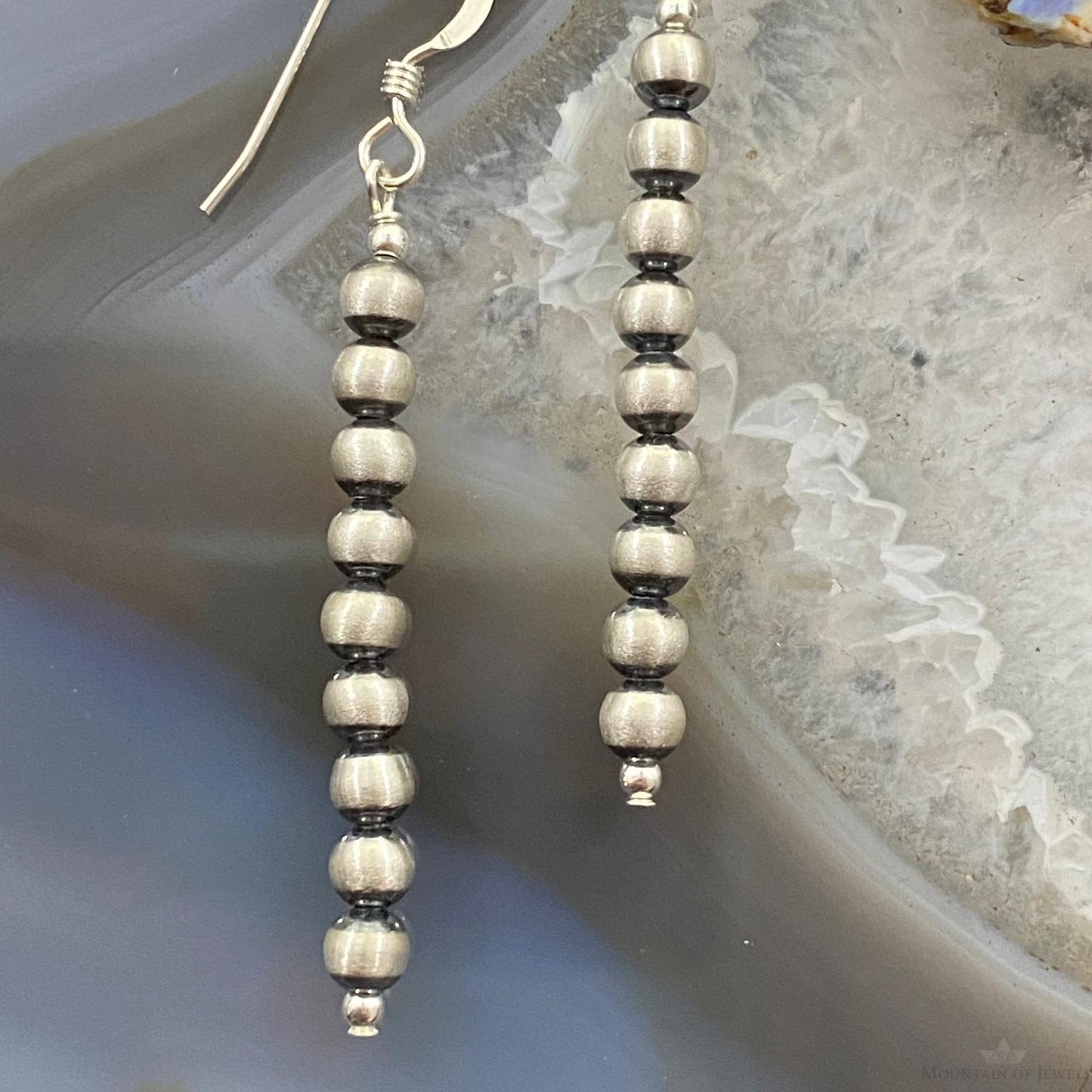 Navajo Pearl Beads Sterling Silver Row Dangle Earrings For Women