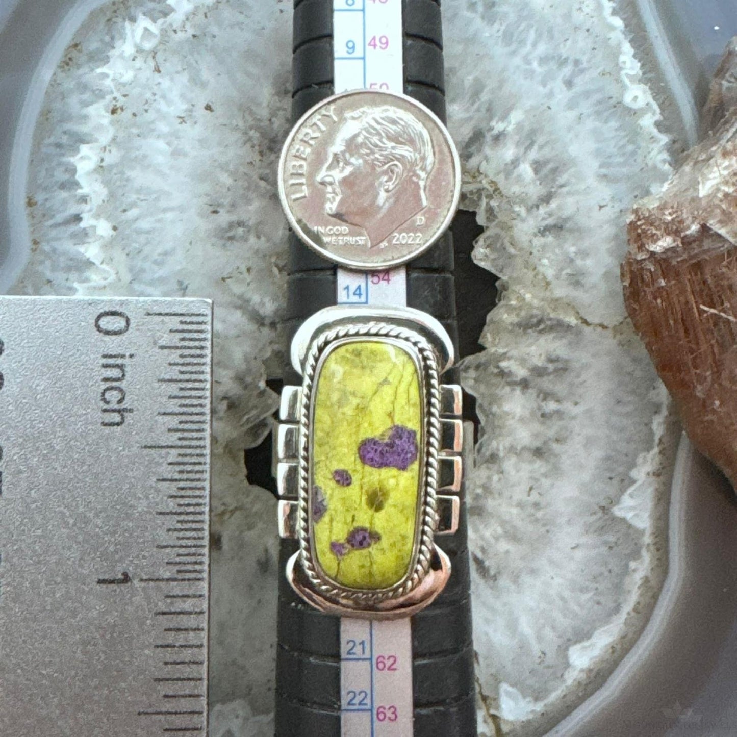 Sterling Silver Southwestern Style Atlantisite Decorated Bar Ring Size 8.5 For Women