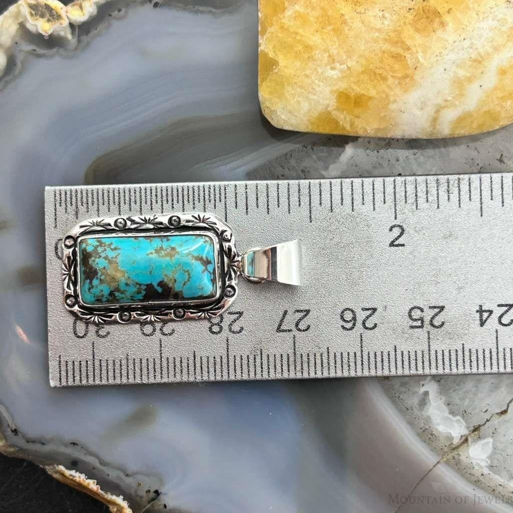 Native American Sterling Silver Rectangle Turquoise Decorated Pendant For Women