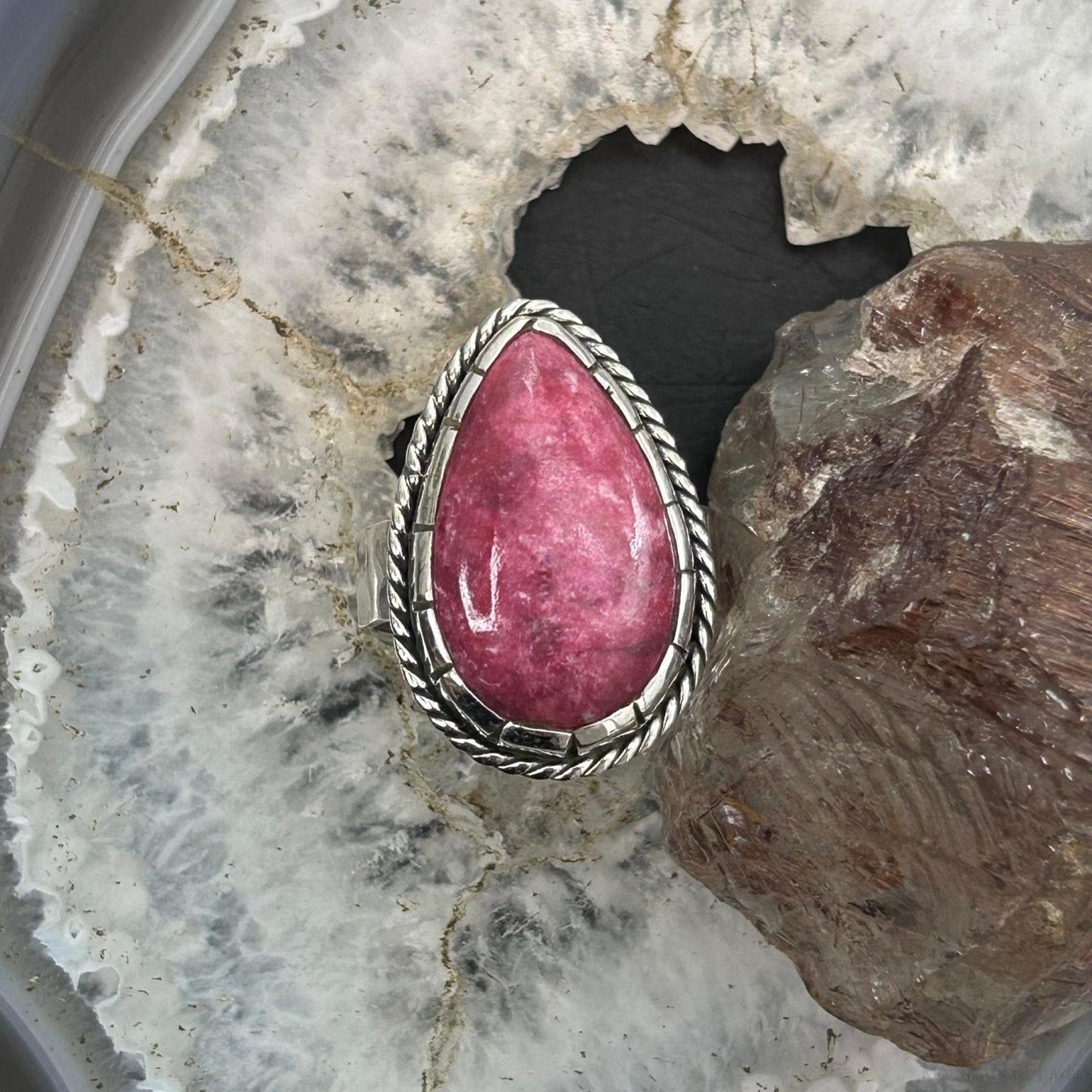 Sterling Silver Southwestern Style Teardrop Thulite Ring Size 9.75 For Women