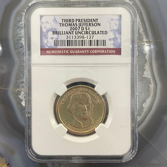 2007-D $1 Thomas Jefferson Presidential Dollar NGC Brilliant Uncirculated Mint