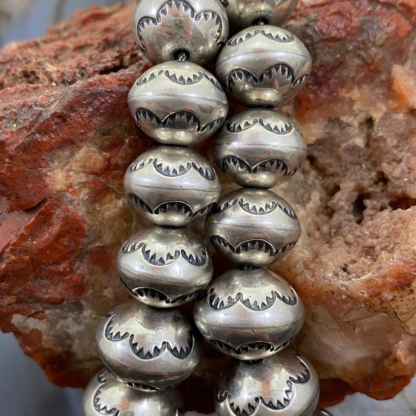 Native American Vintage Graduated Handmade Stamped Navajo Pearl Beads Necklace