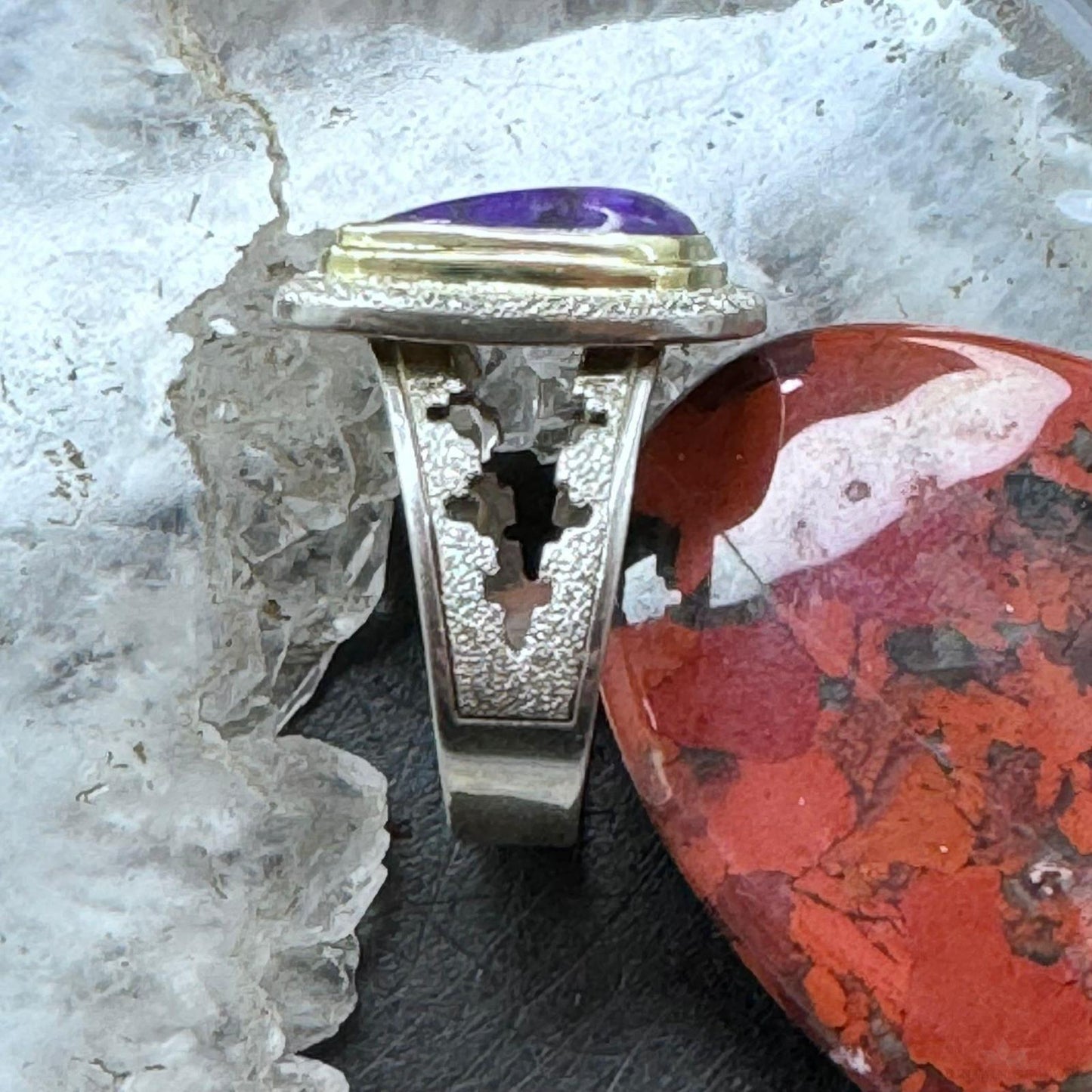 Carolyn Pollack Sterling Silver & 14K Gold Triangle Sugilite & 3 Citrine Ring For Women