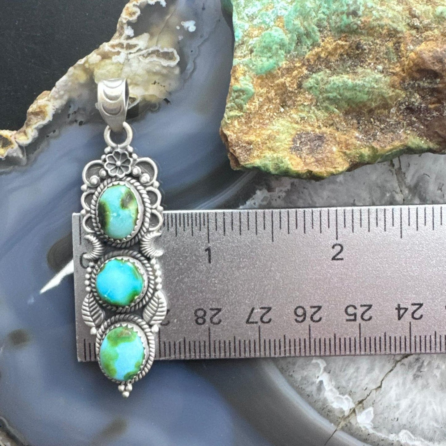Sterling Silver Southwestern Style 3 Sonora Gold Turquoise Pendant For Women