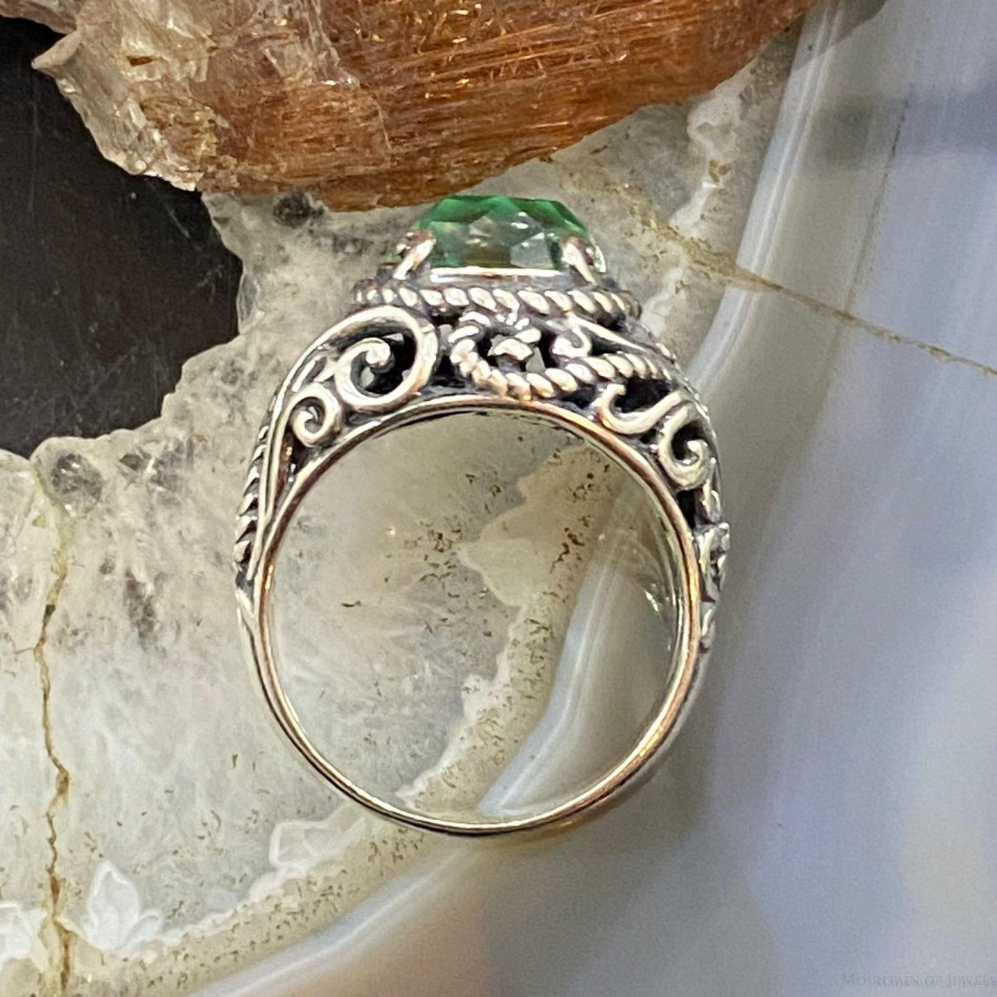 Carolyn Pollack Sterling Silver Oval Malachite & Quartz Decorated Doublet Ring For Women