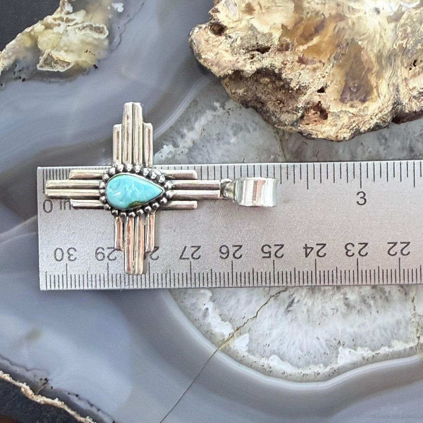 Sterling Silver Southwestern Style Teardrop Turquoise Unisex Zia Pendant