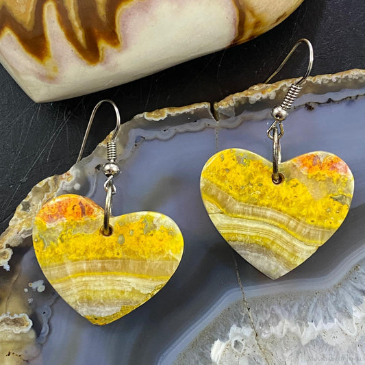 Sterling Silver Heart Shape Bumblebee Jasper Slab Dangle Earrings For Women #2