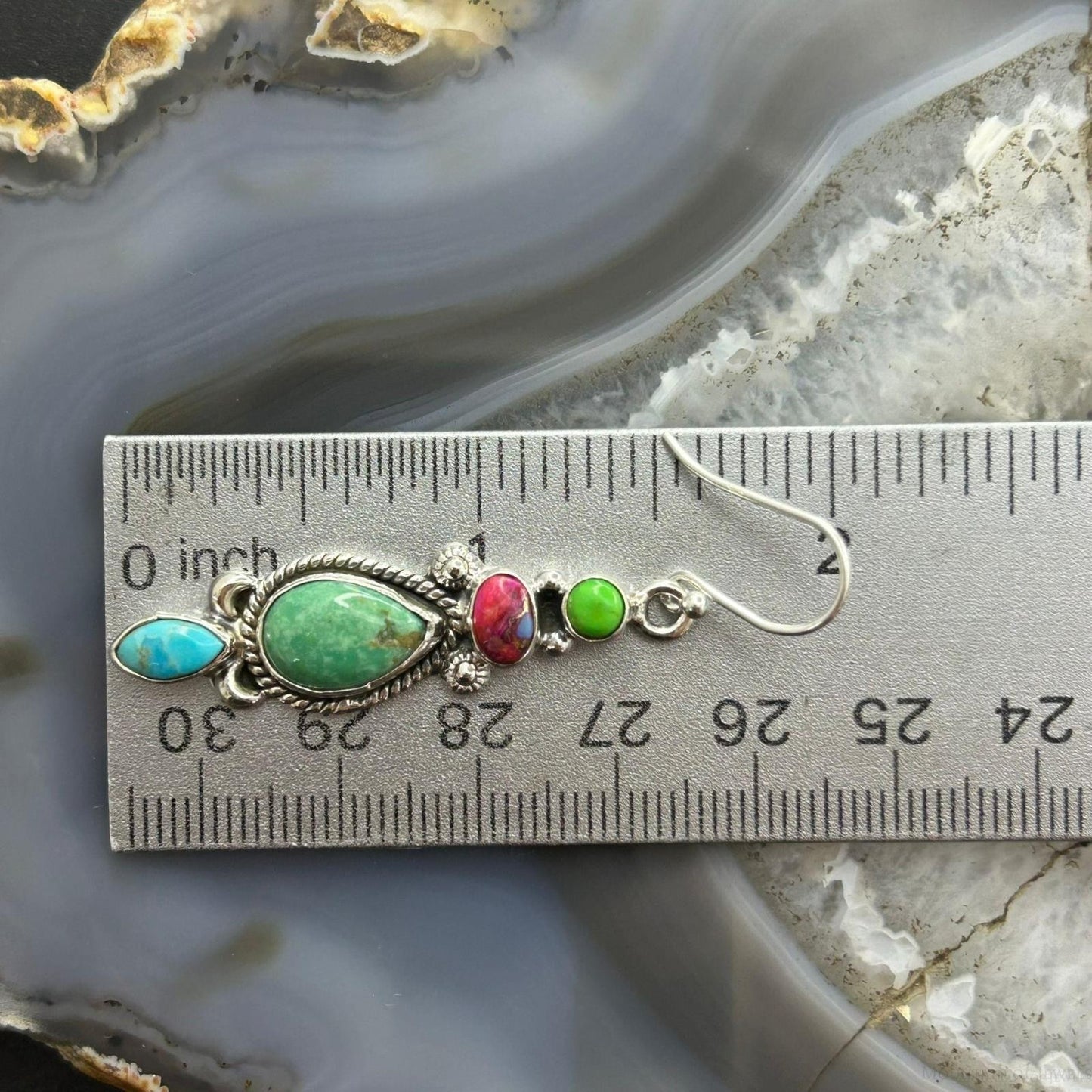 Sterling Silver Southwestern Style Multistone Dangle Earrings For Women #10