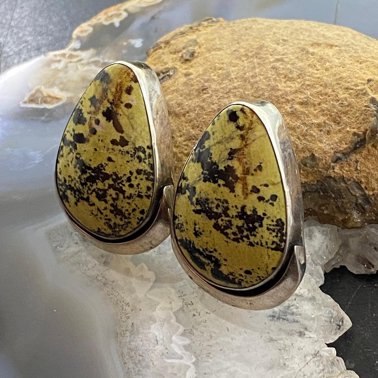Vintage Native American Sterling Large Teardrop Agate Stud Earrings For Women