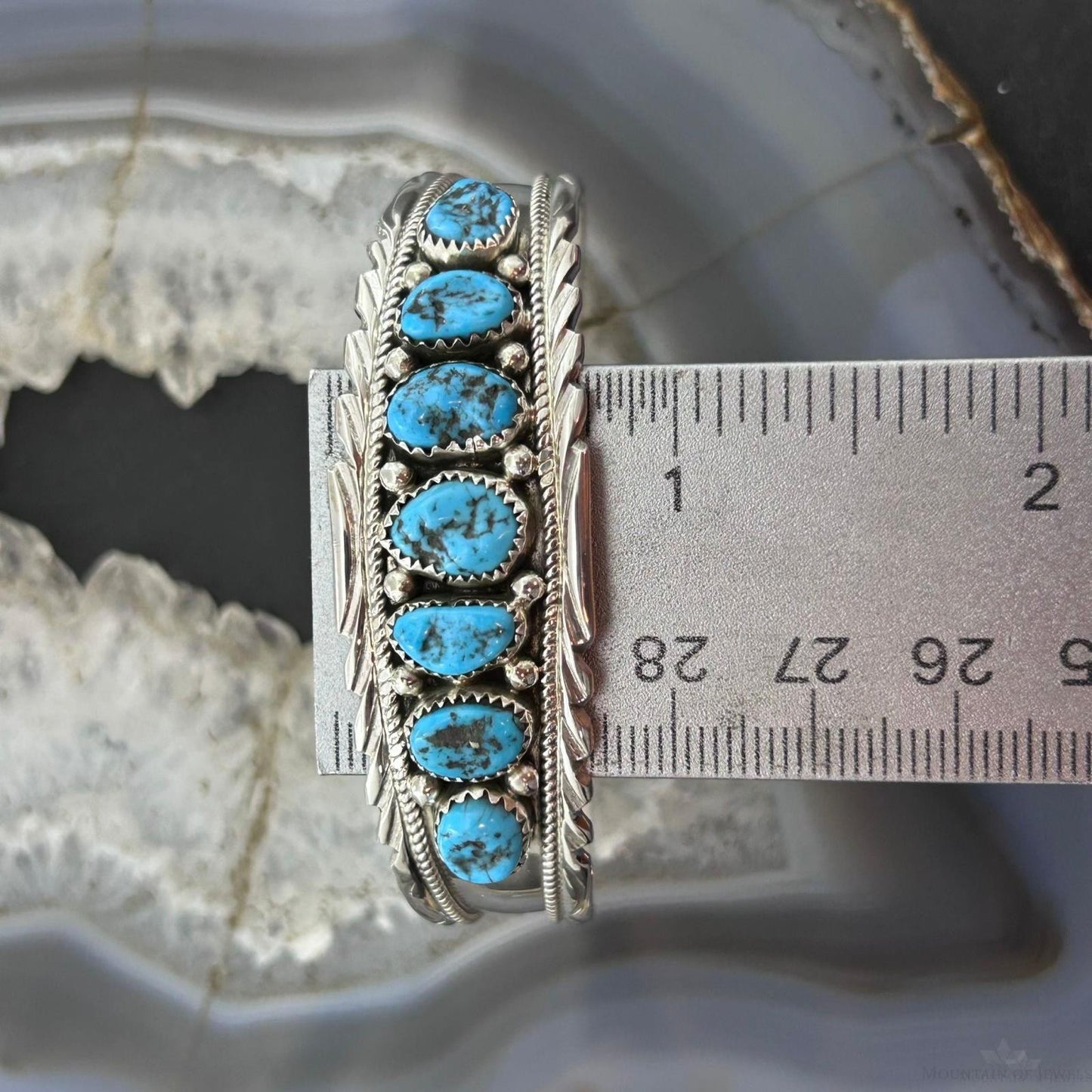 Anita Whitegoat Native American Sterling Silver Turquoise Row Bracelet For Women