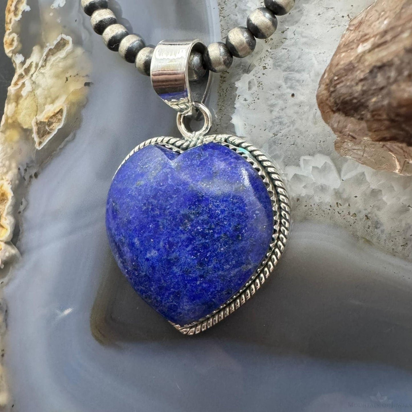 Sterling Silver Southwestern Style Lapis Lazuli Heart Pendant For Women
