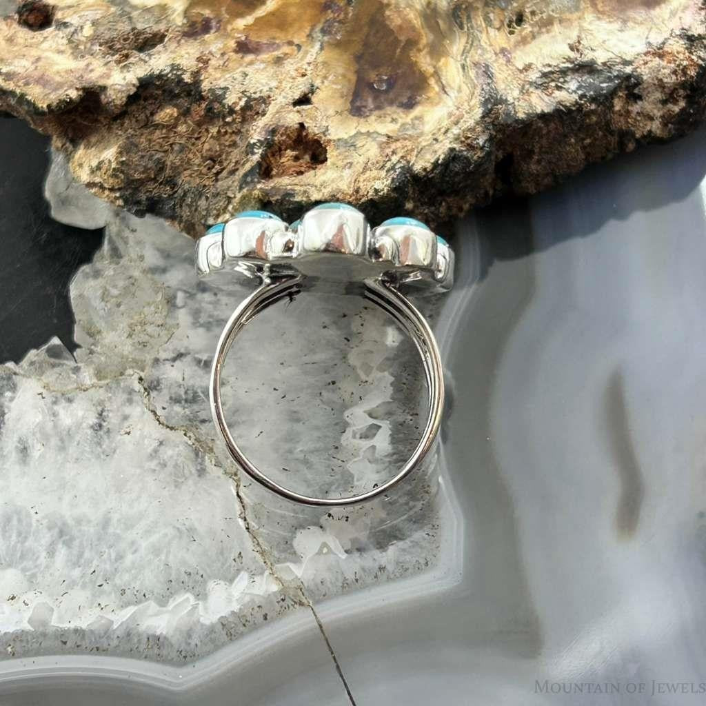 Sterling Silver Southwestern Style Mohave Turquoise Cluster Ring Size 8 For Women