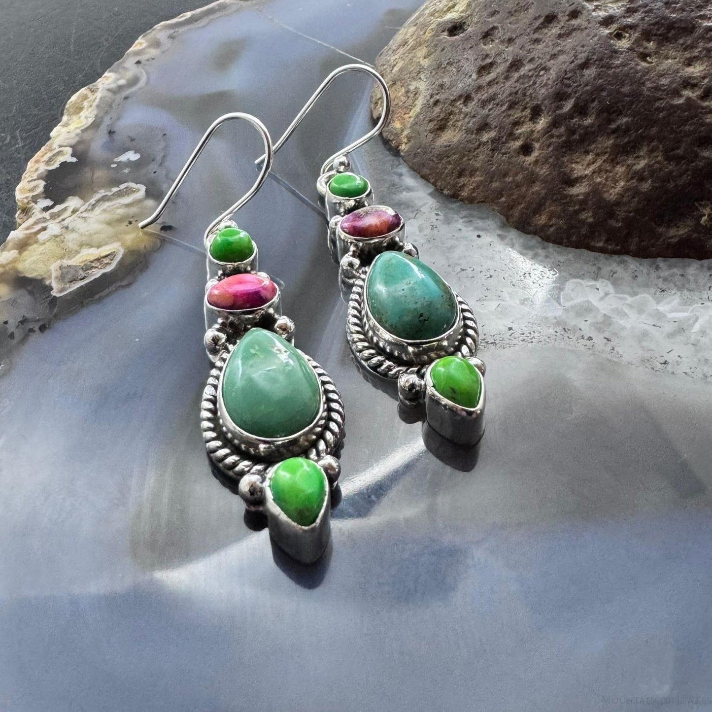 Sterling Silver Southwestern Style Multistone Dangle Earrings For Women #6