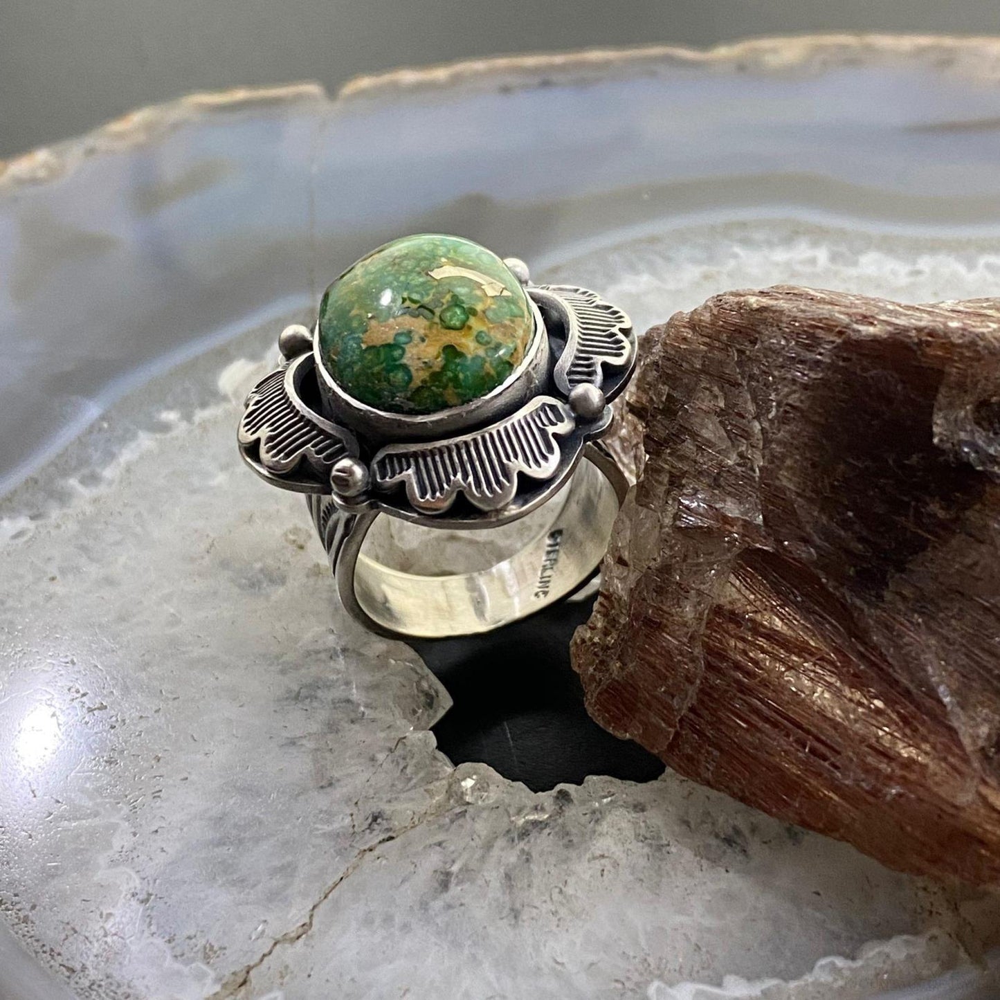 Gilbert Platero Native American Sterling Silver Oval Turquoise Ring Size 9