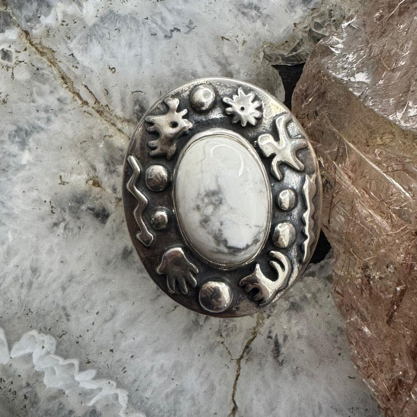 Carolyn Pollack Sterling Silver White Buffalo Petroglyph Ring Size 9 For Women