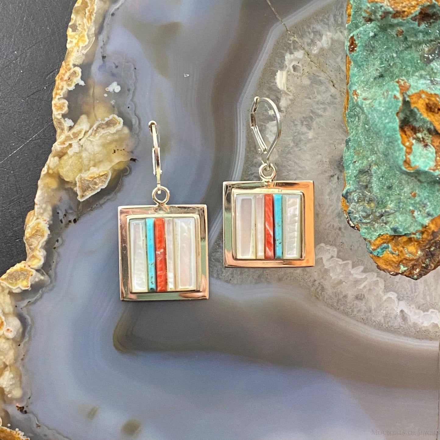 Veronica Benally Native American Silver Multi Stone Cobblestone Dangle Earrings