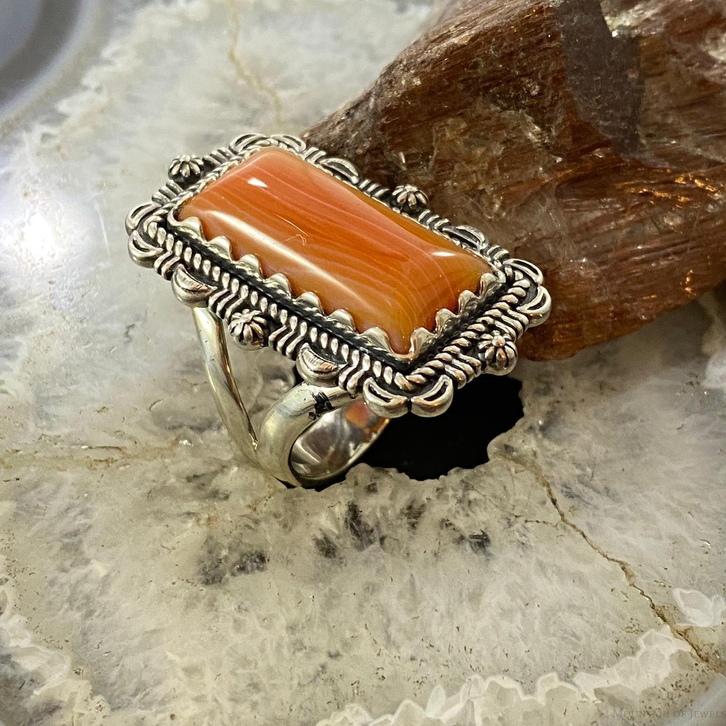 Carolyn Pollack Sterling Silver Elongated Rectangle Carnelian Ring Sz 8.5, 9.25