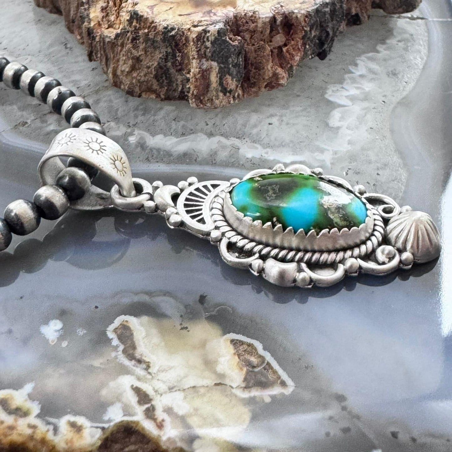 Sterling Silver Southwestern Style Oval Blue Sonora Gold Turquoise Pendant For Women