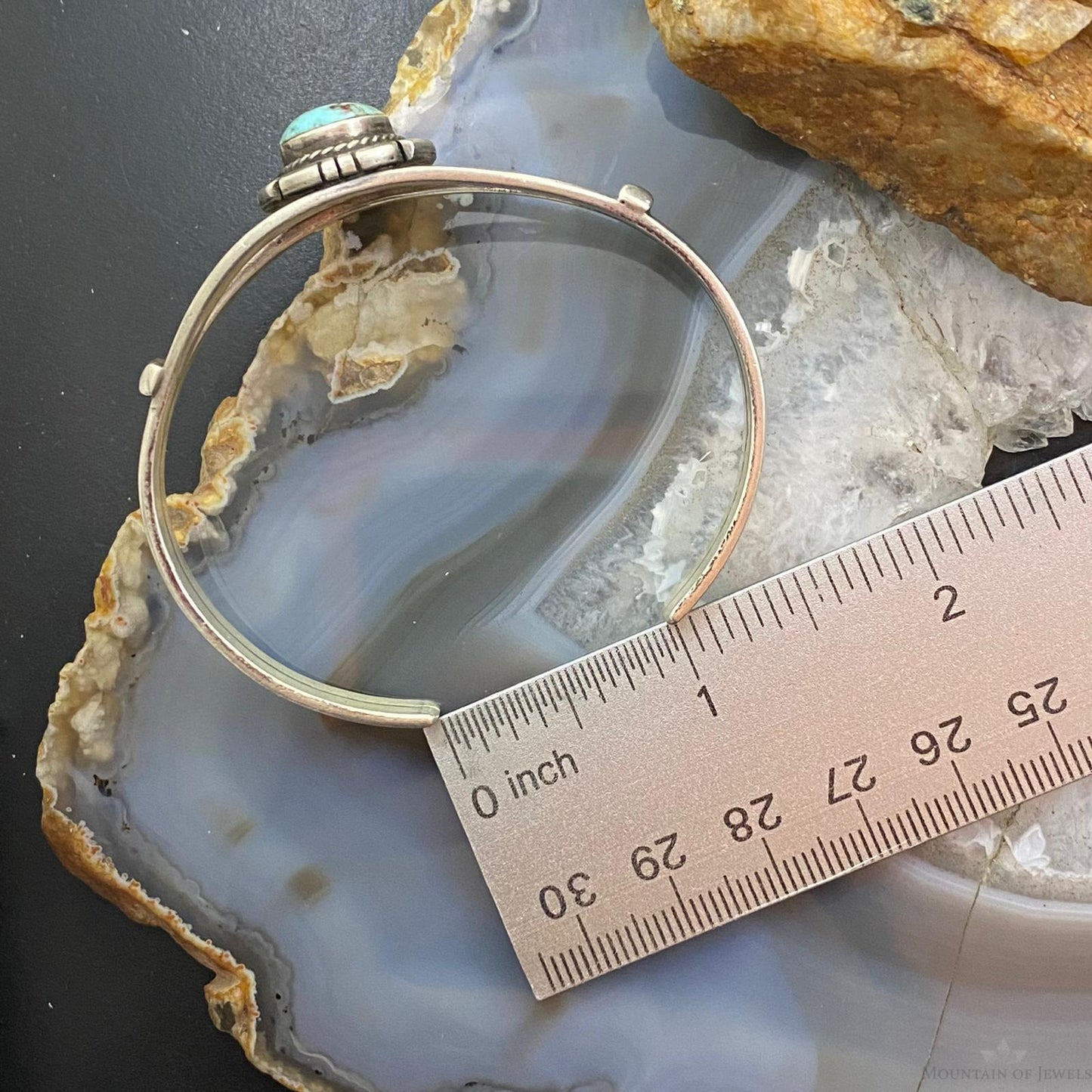 Signed Vintage Native American Sterling Oval Turquoise Split Shank Bracelet