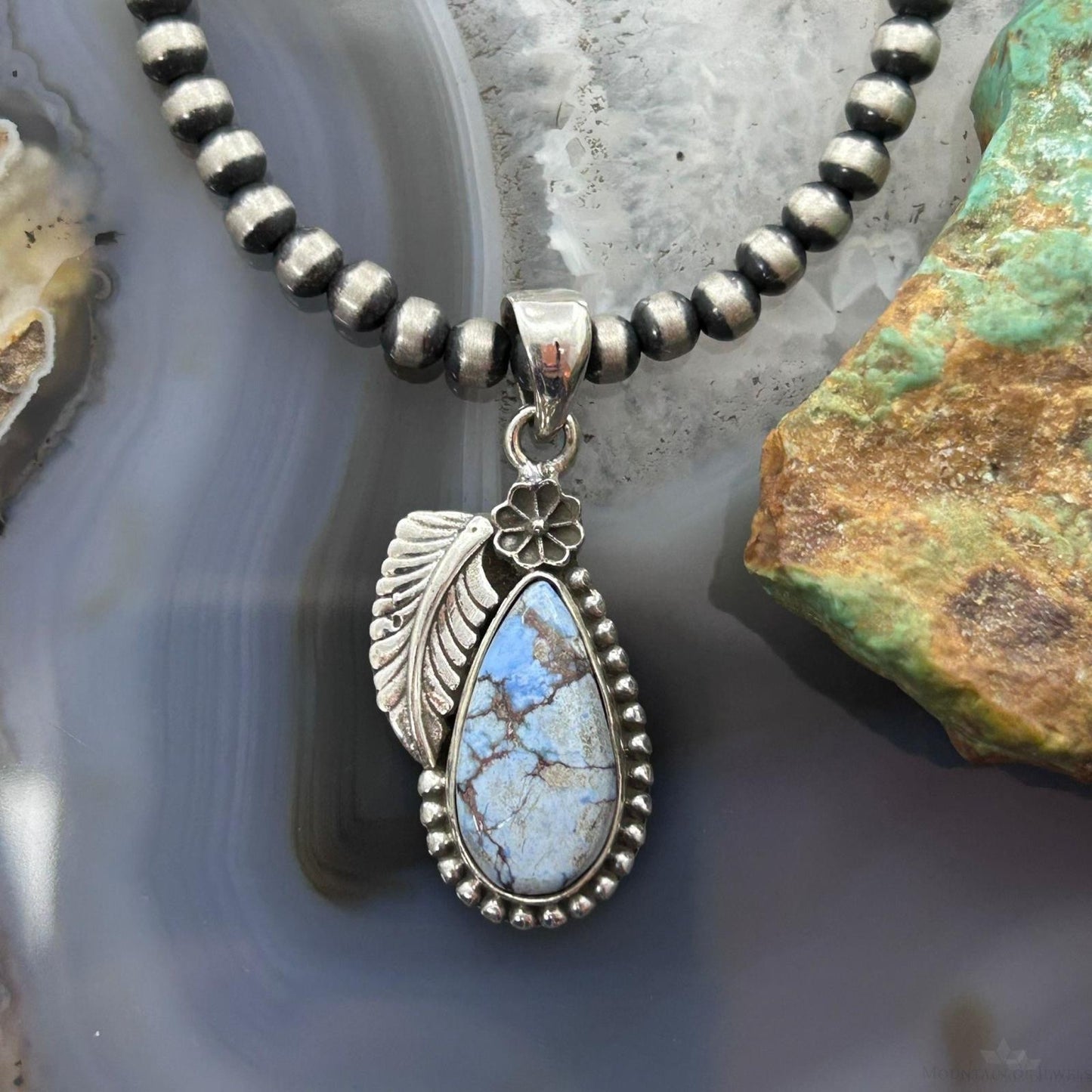 Sterling Silver Southwestern Style Teardrop Golden Hill Turquoise Leaves Pendant For Women #1