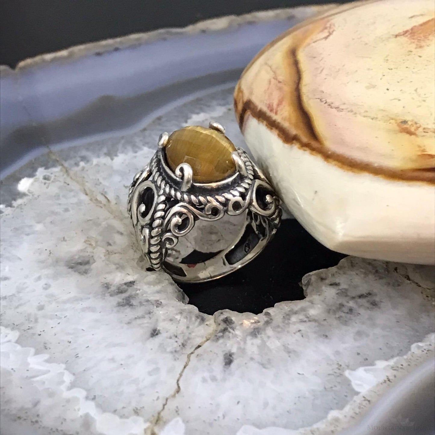 Carolyn Pollack Sterling Silver Oval Tiger's Eye Doublet Ring Size 6.25 For Women