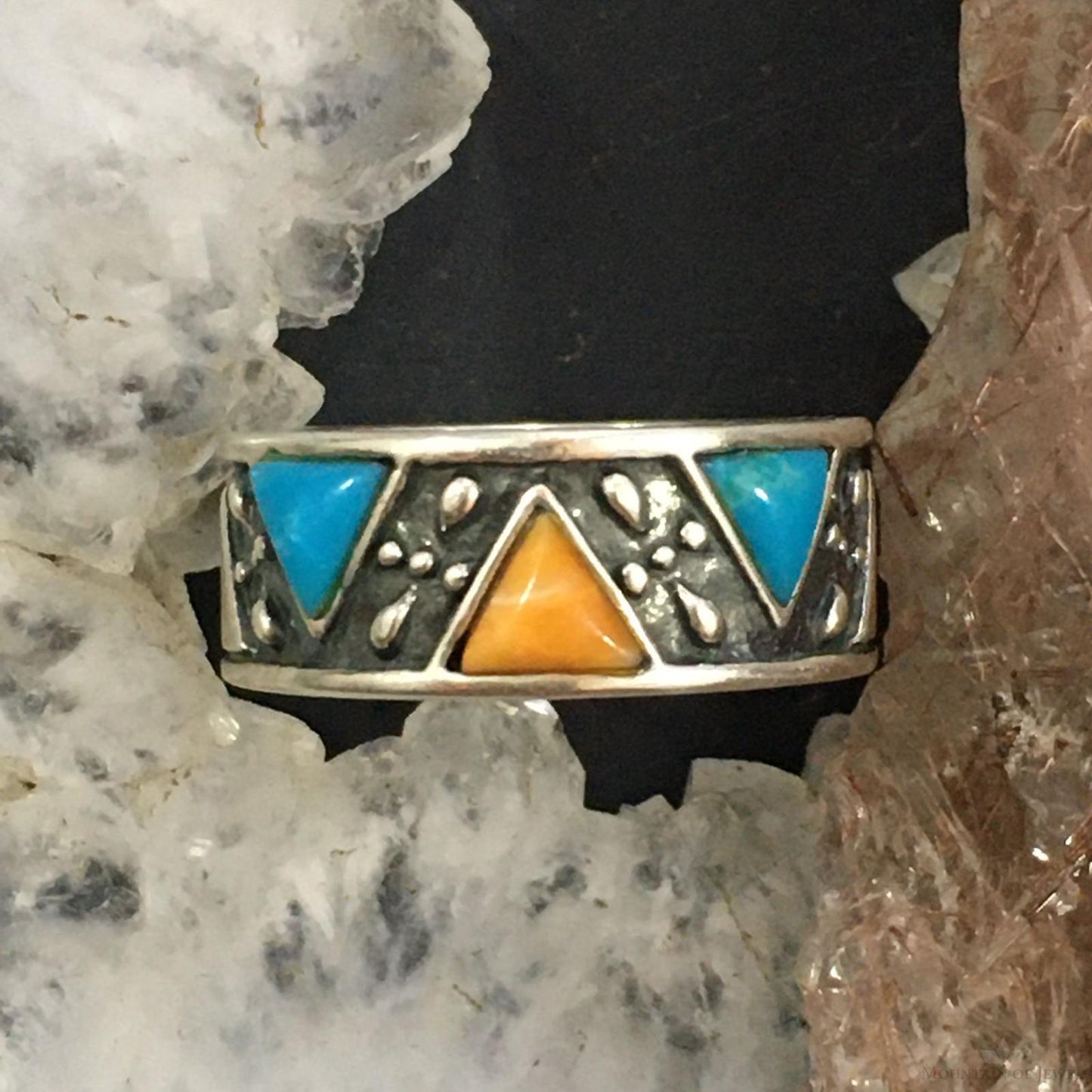 Carolyn Pollack Southwestern Style Sterling Silver Turquoise & Spiny Oyster Band Ring For Women