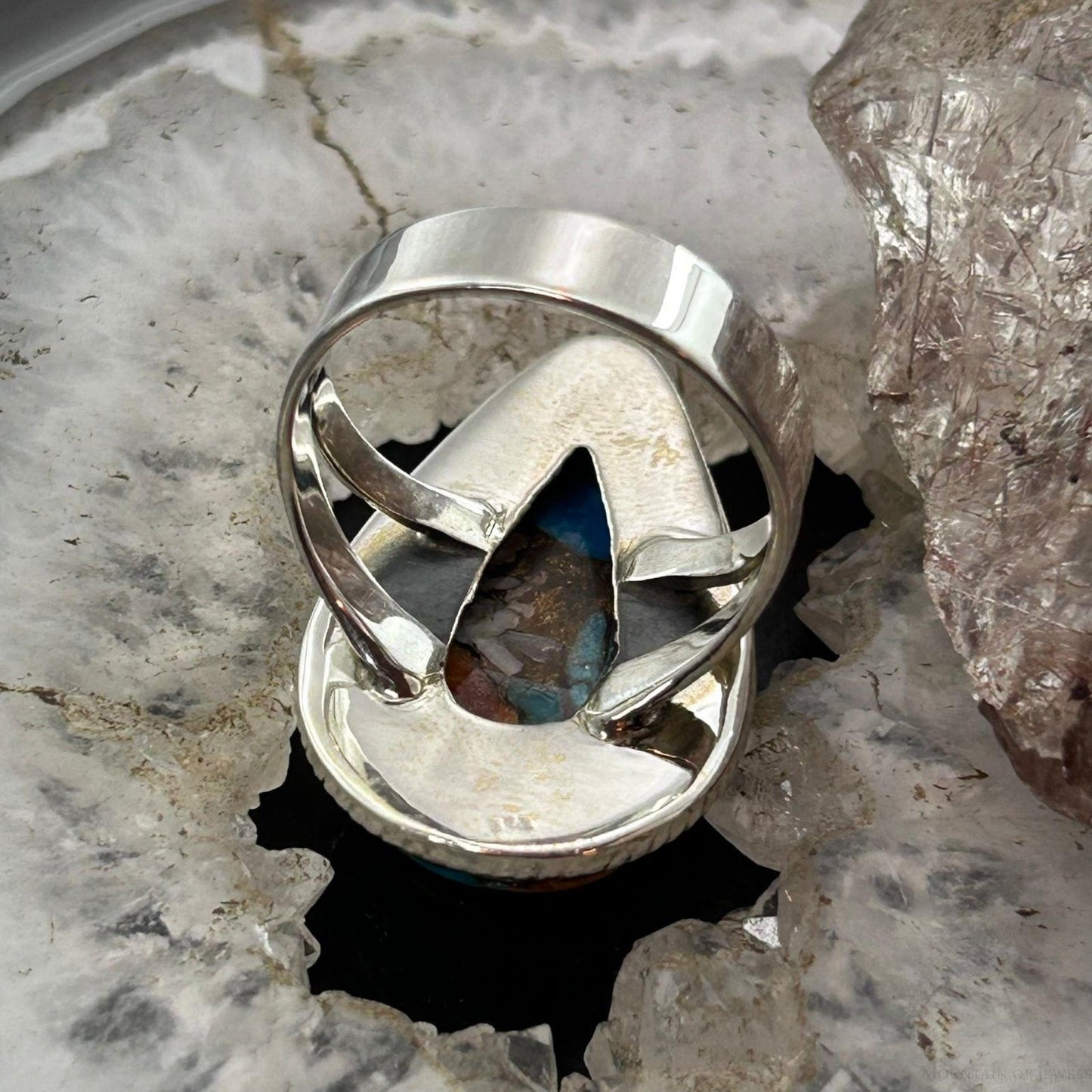 Sterling Silver Southwestern Style Teardrop Turquoise Spiny Oyster Ring Size 10 For Women