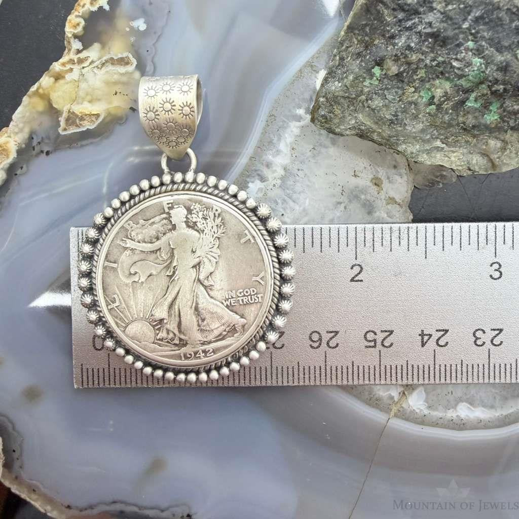 Genuine 90% Silver 1942 US Walking Liberty Half Dollar Decorated Unisex Pendant