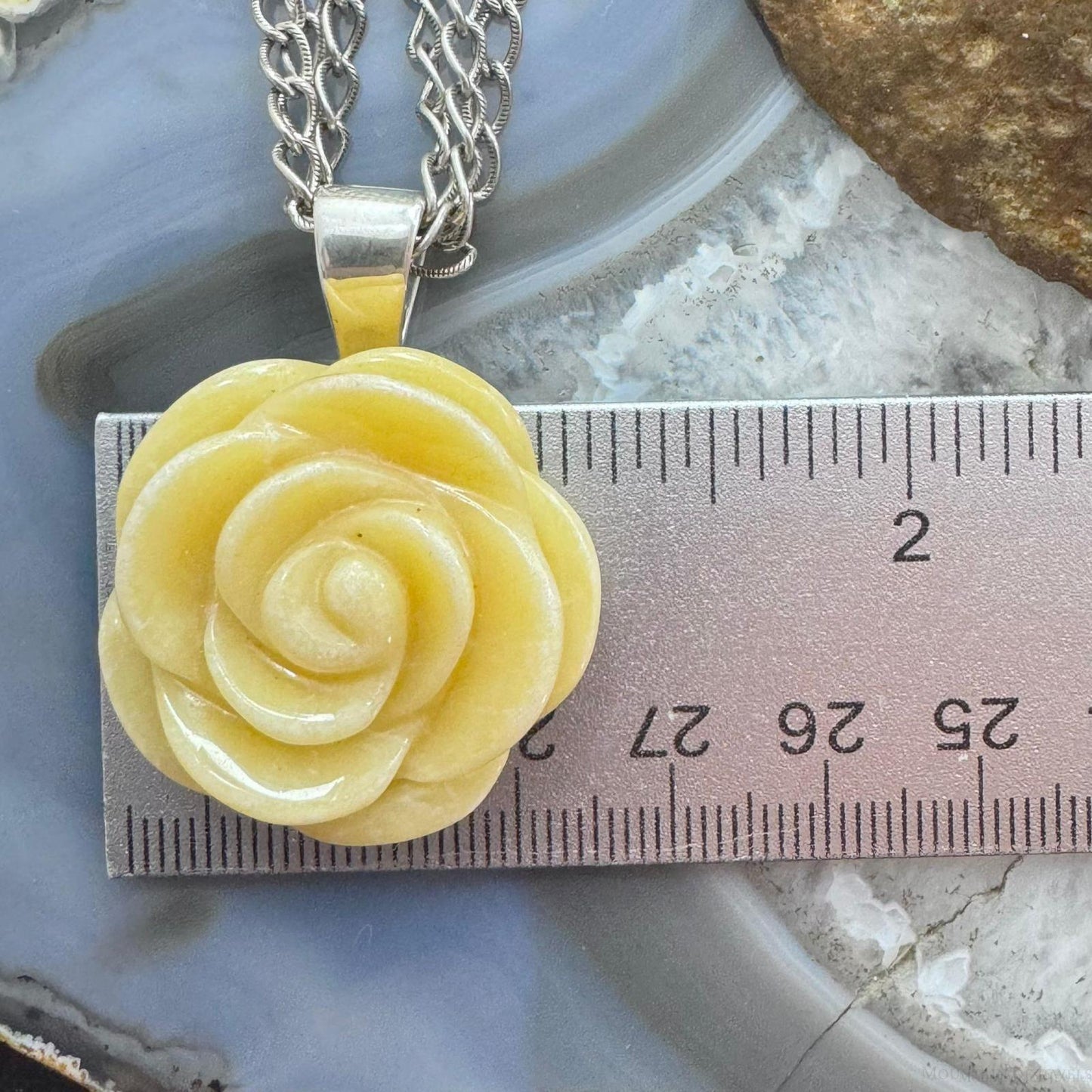 Carolyn Pollack Sterling Silver Carved Yellow Jasper Rose Pendant With Chain Necklace For Women