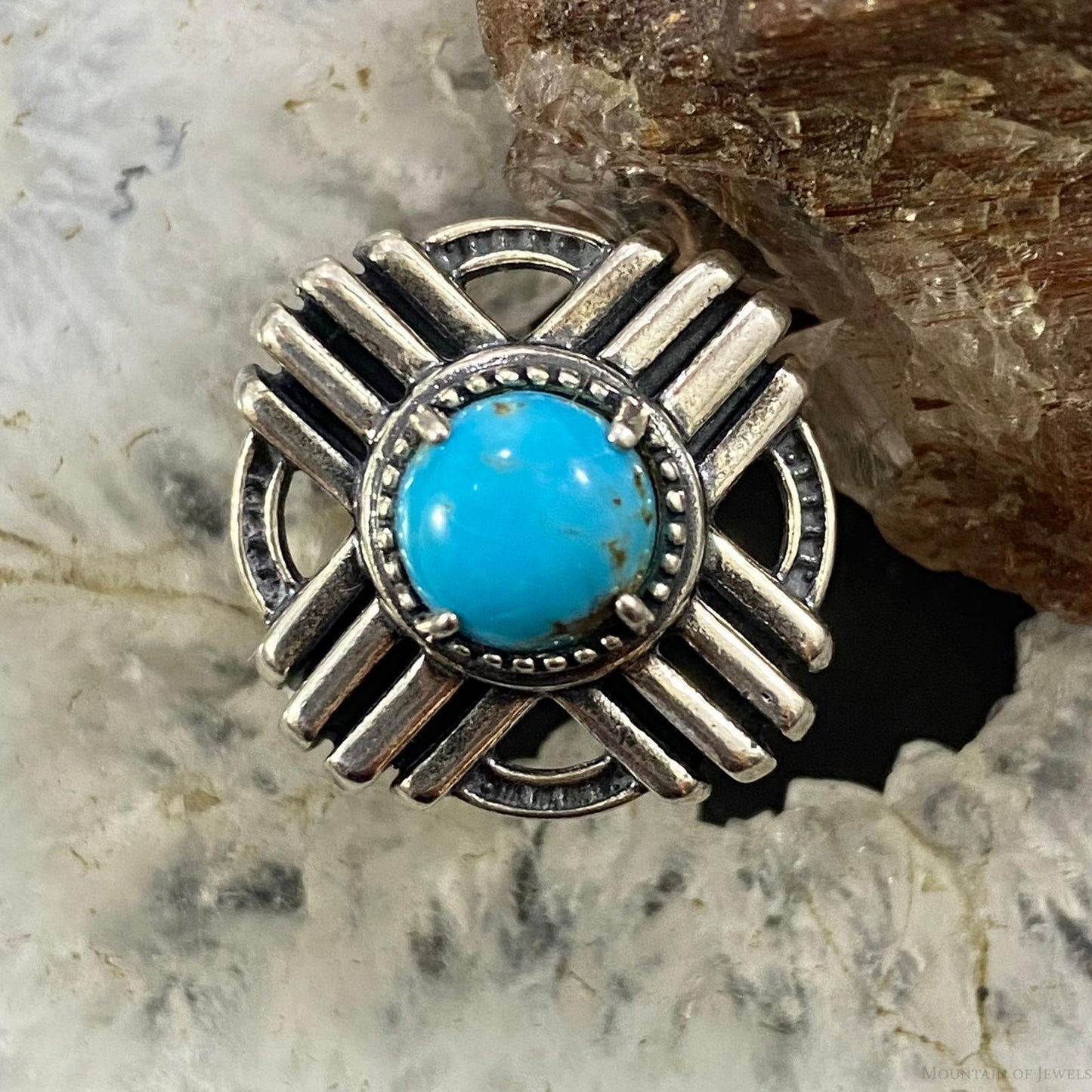 Carolyn Pollack Southwestern Style Sterling Silver Blue Turquoise Zia Symbol Ring For Women