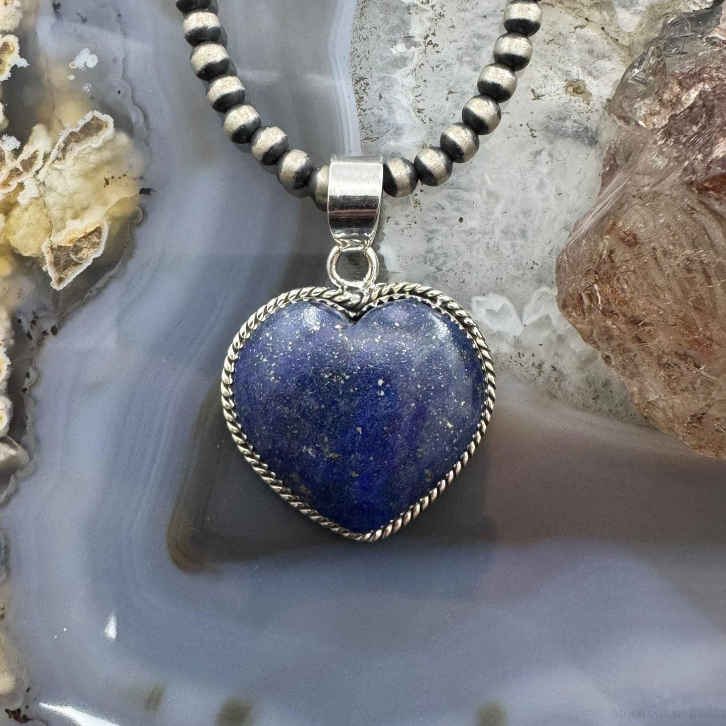 Sterling Silver Southwestern Style Lapis Heart Shape Pendant For Women