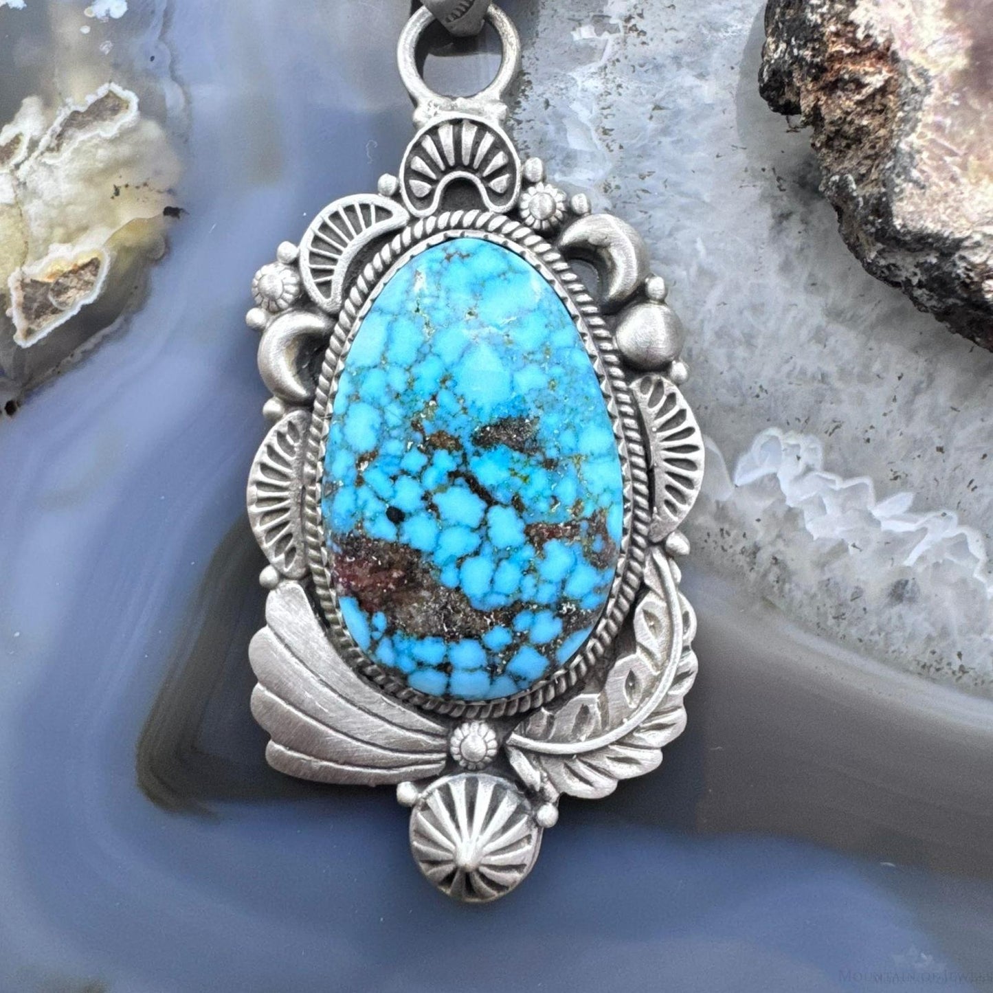 Sterling Silver Southwestern Style Large Egg-shape Kingman Turquoise Pendant For Women