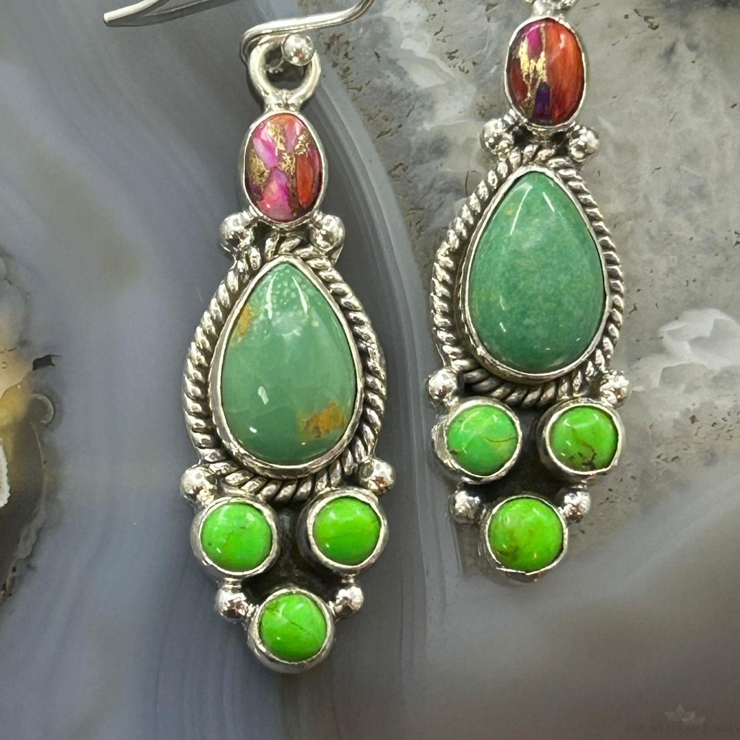 Sterling Silver Southwestern Style Multistone Dangle Earrings For Women #12