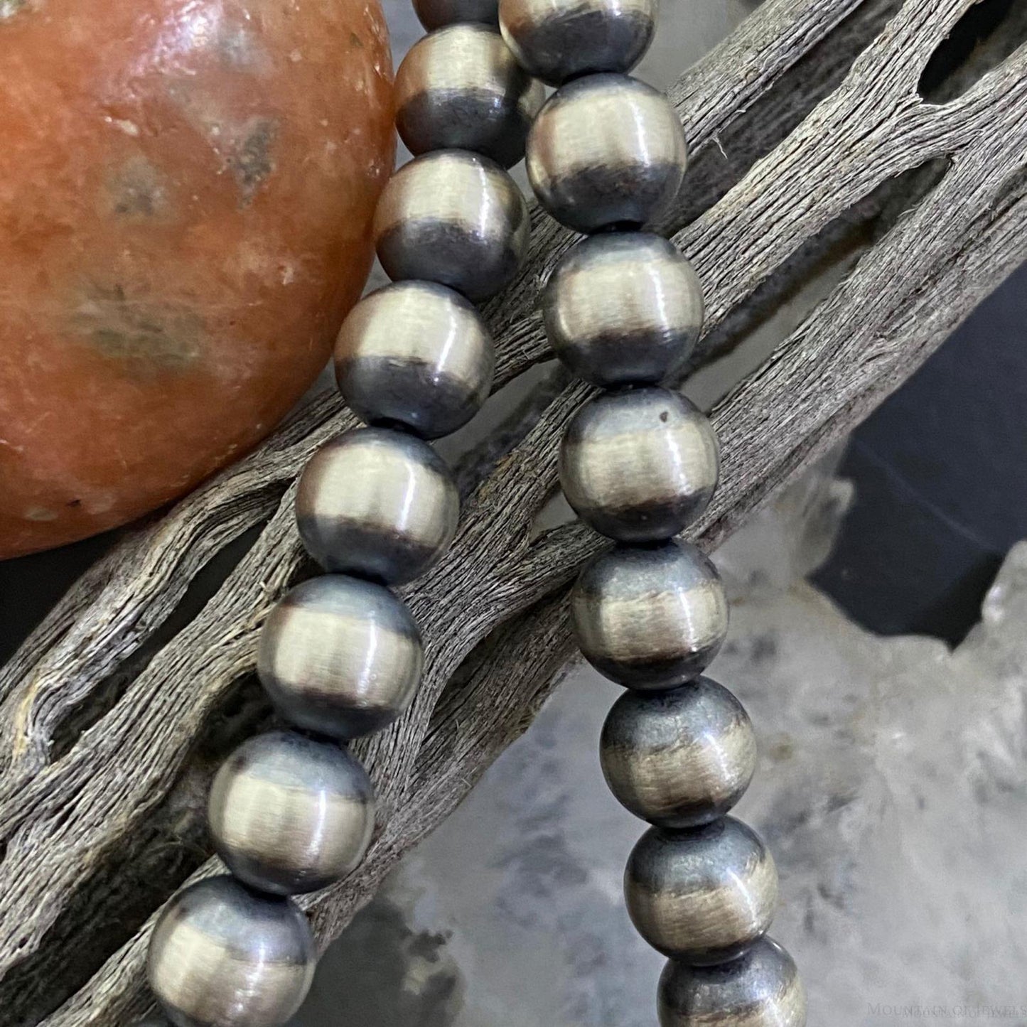 Navajo Pearl Beads 6 mm Sterling Silver Necklace Length 16" For Women