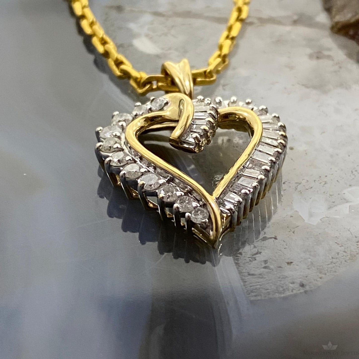 10K Two Tone Gold Diamonds Heart Shape Pendant For Women