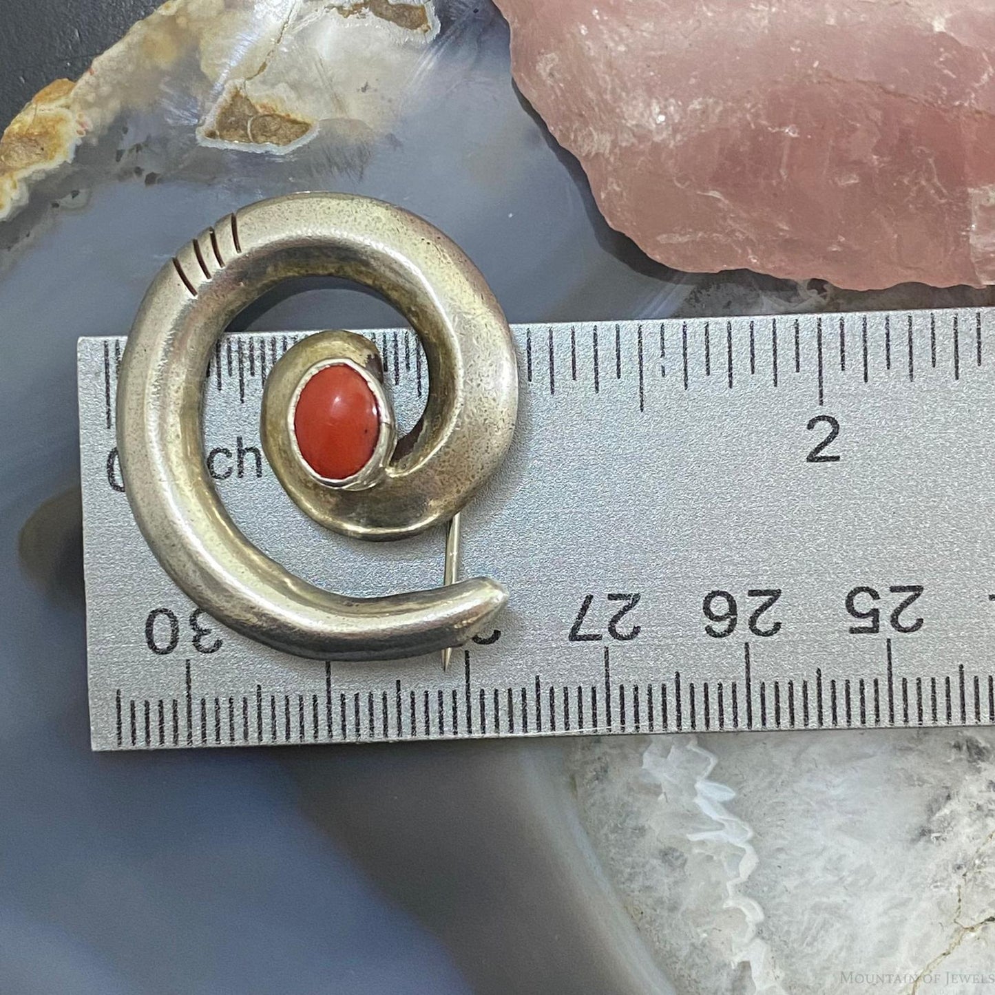 Vintage Native American Sterling Silver SandCast "Circle of Life" w/Coral Brooch