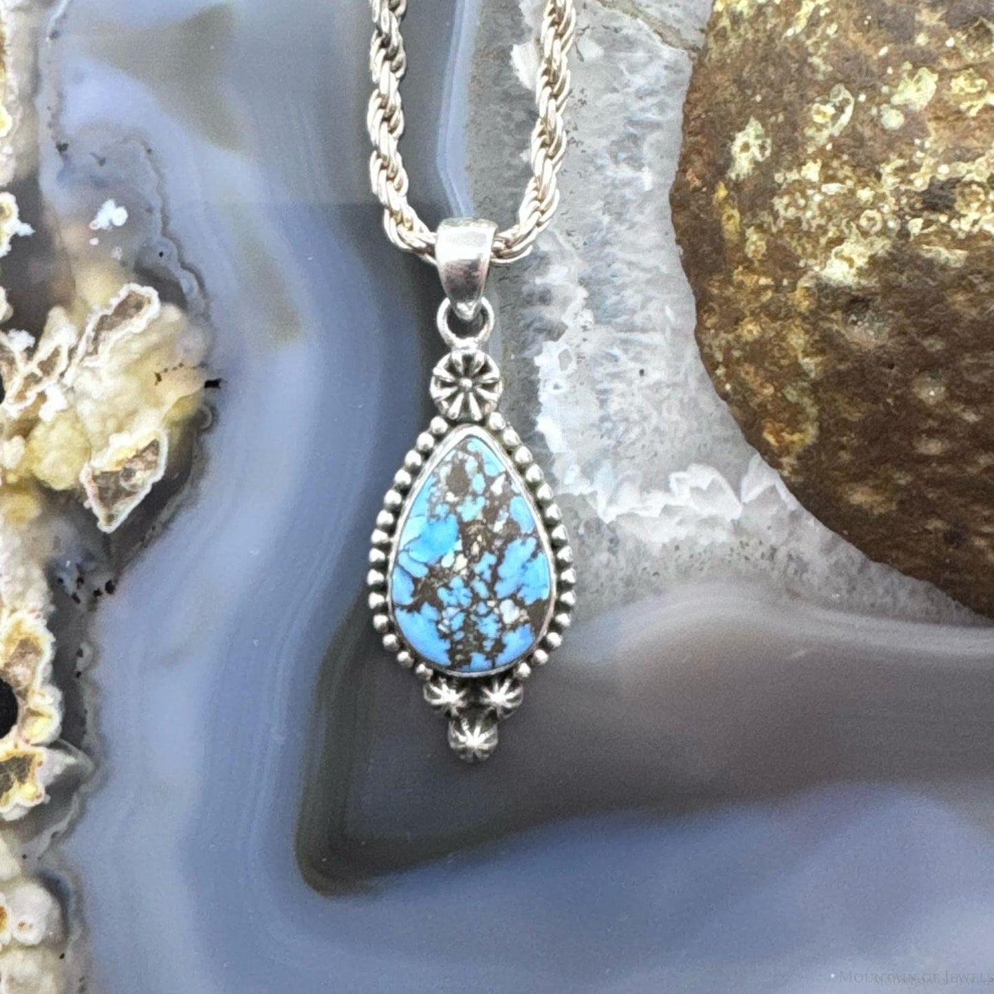 Sterling Silver Southwestern Style Teardrop Golden Hill Turquoise Decorated Pendant For Women