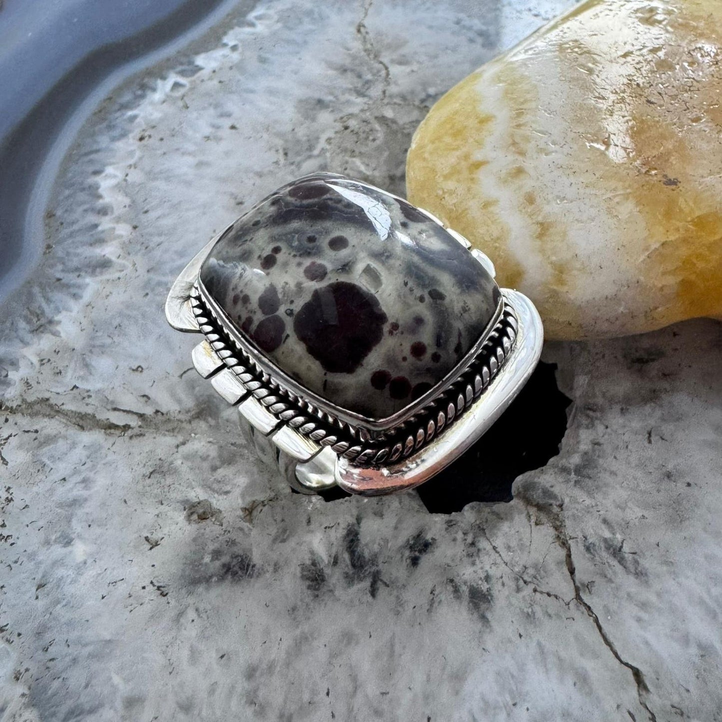 Sterling Silver Southwestern Style Rectangle Asteroid Jasper Ring Size 9 For Women