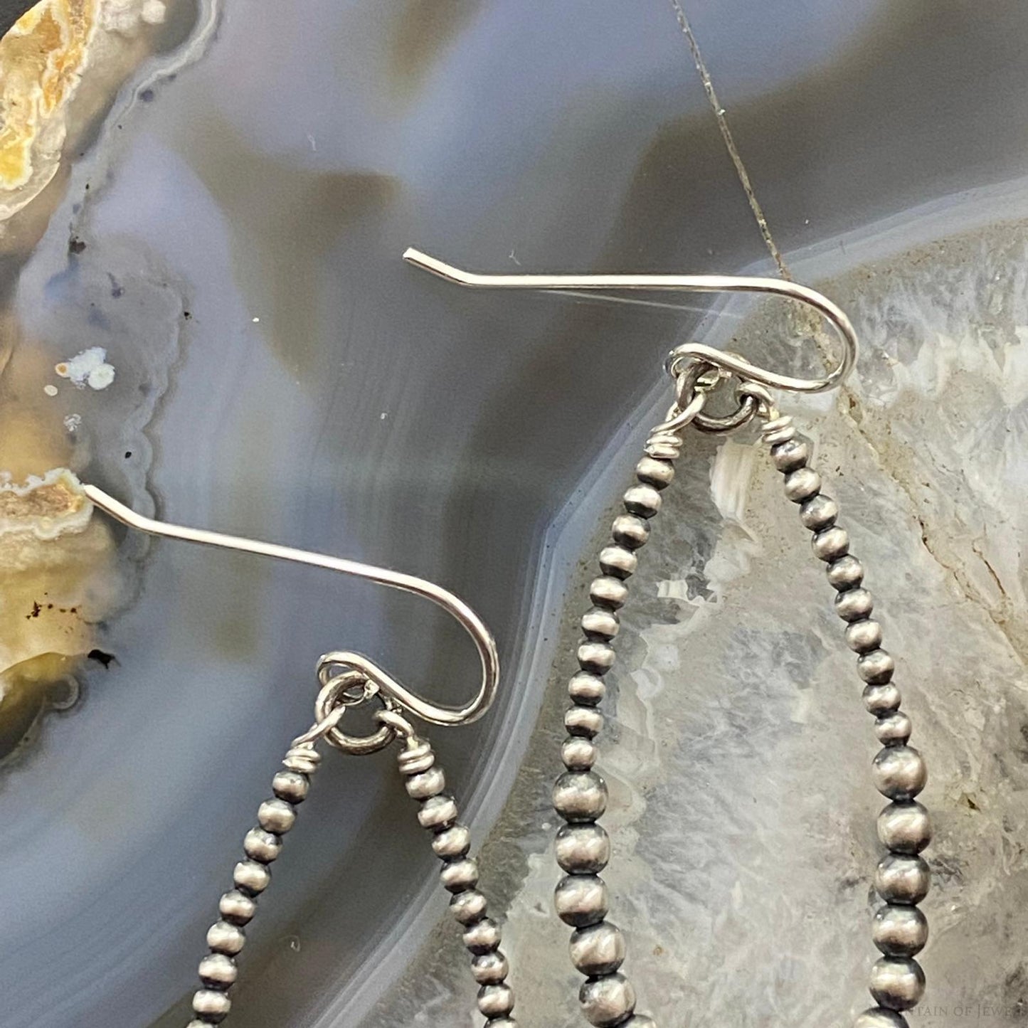 Graduated Navajo Pearl Beads & Turquoise Sterling Silver Dangle Earrings