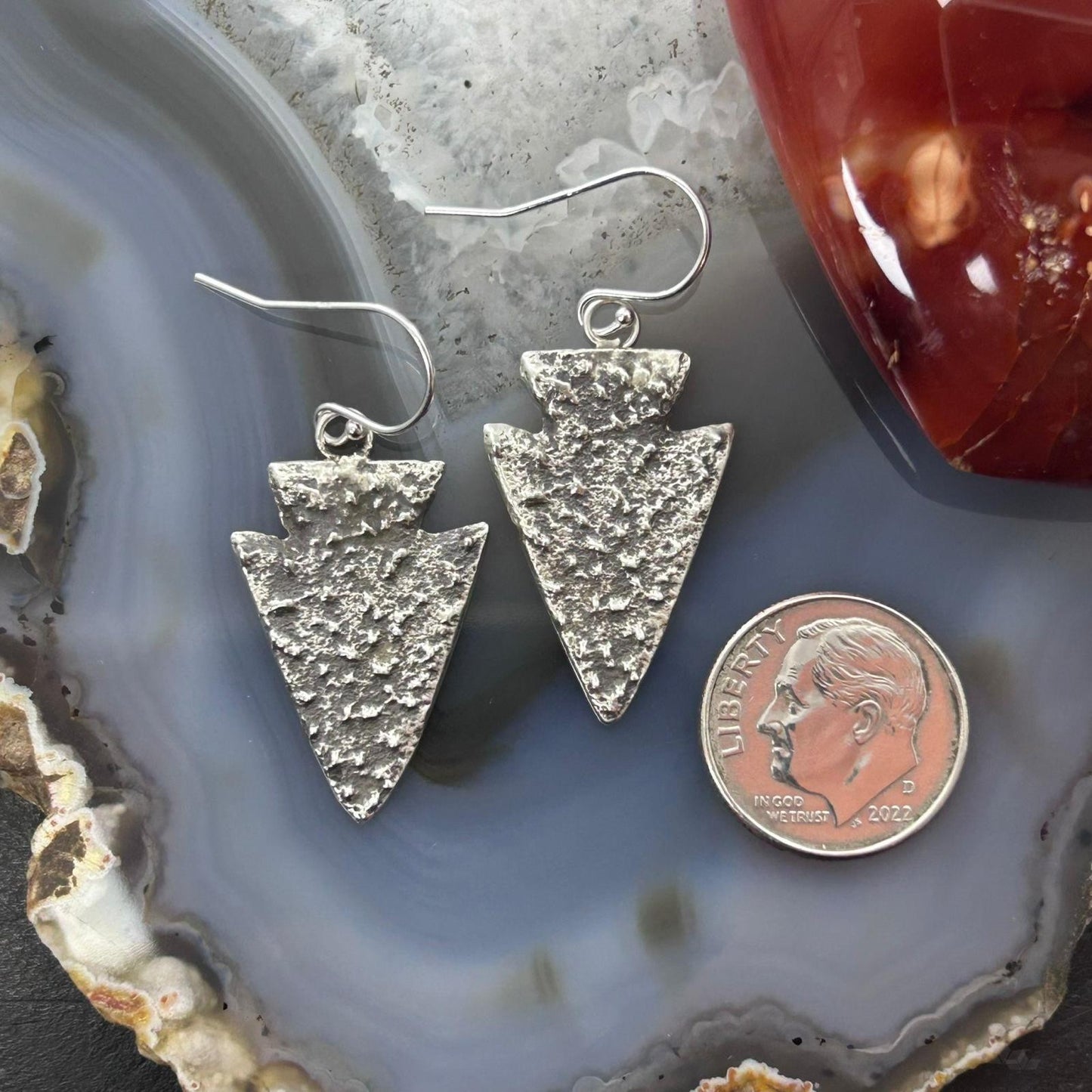 Cheyenne Custer Sterling Silver Tufa Cast Arrowhead Dangle Earrings For Women