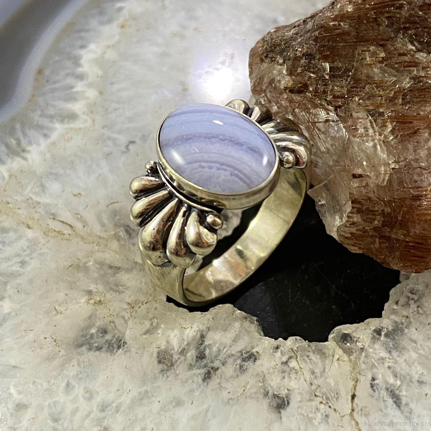 Carolyn Pollack Southwestern Style Sterling Silver Oval Blue Lace Agate Ring Sizes Variety