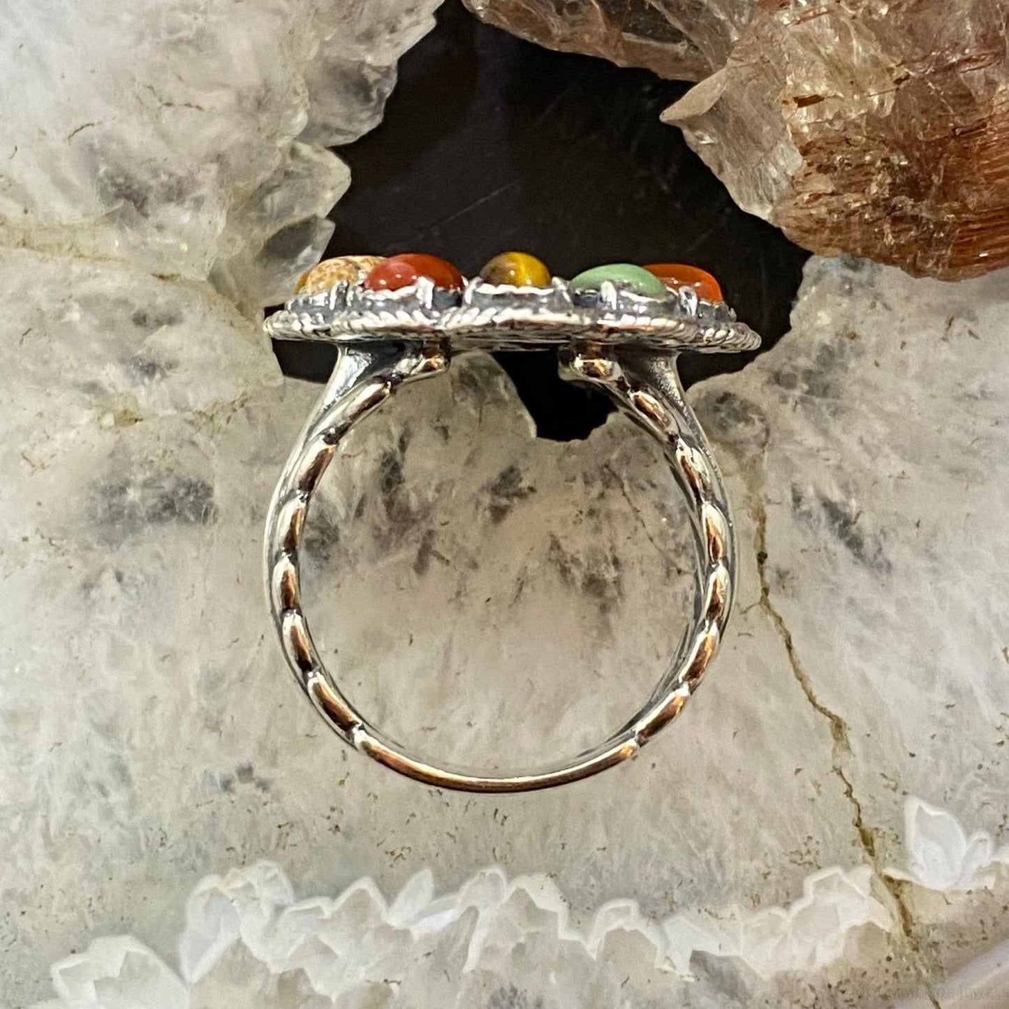 Carolyn Pollack Southwestern Style Sterling Silver Multi-gemstone Decorated Flower Cluster Ring For Women