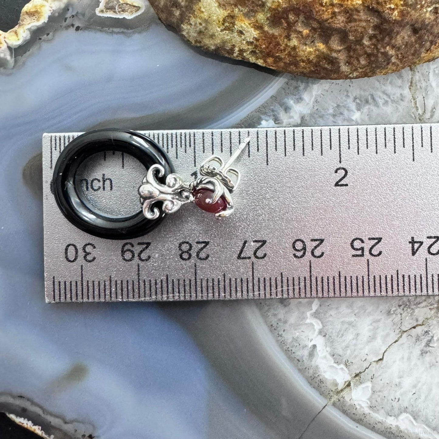 Carolyn Pollack Sterling Silver Onyx Hoop & Carnelian Dangle Earrings For Women