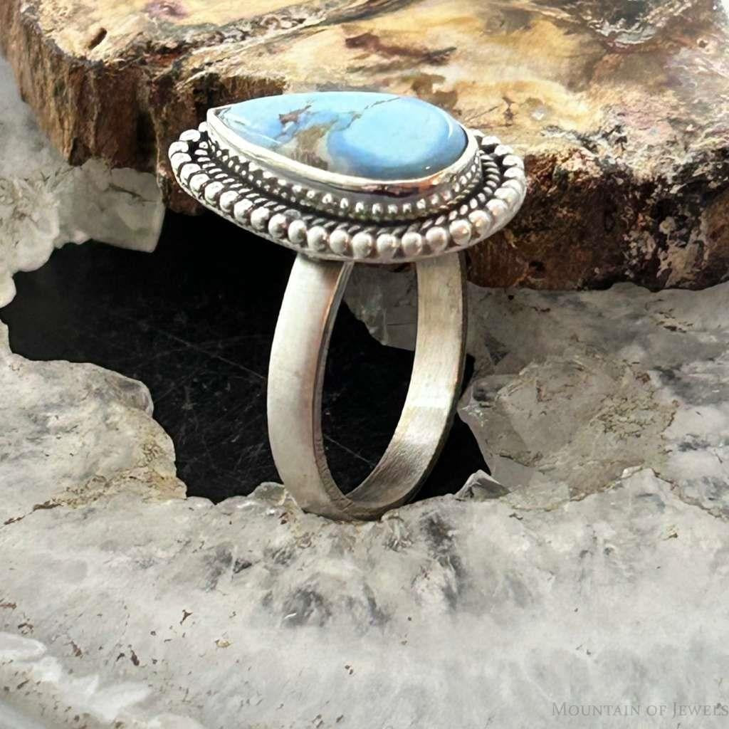 Sterling Silver Southwestern Style Teardrop Golden Hill Turquoise Adjustable Ring For Women