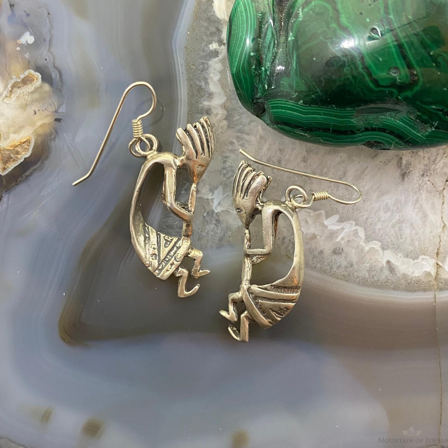 Vintage Native American Sterling Silver Kokopelli Dangle Earrings For Women