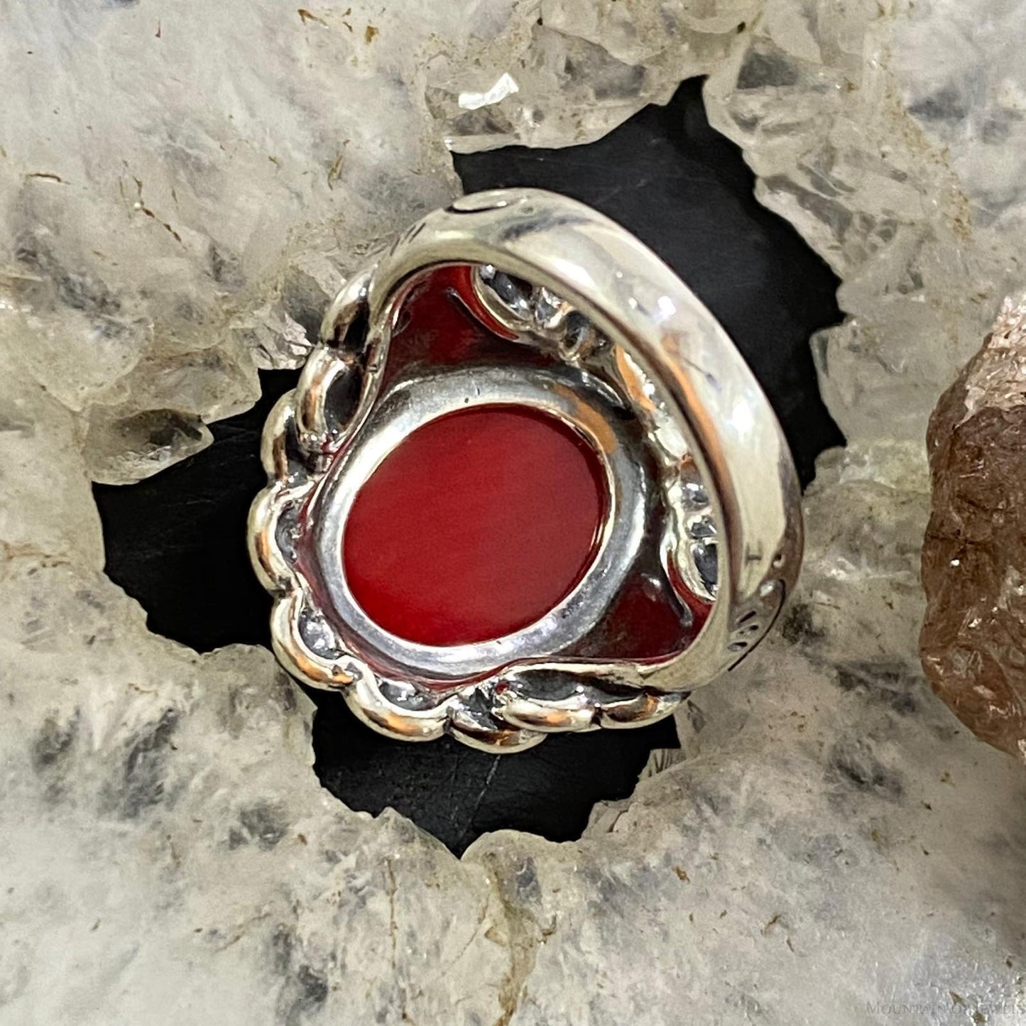 Carolyn Pollack Southwestern Style Sterling Silver Oval Red Jasper Decorated Ring For Women