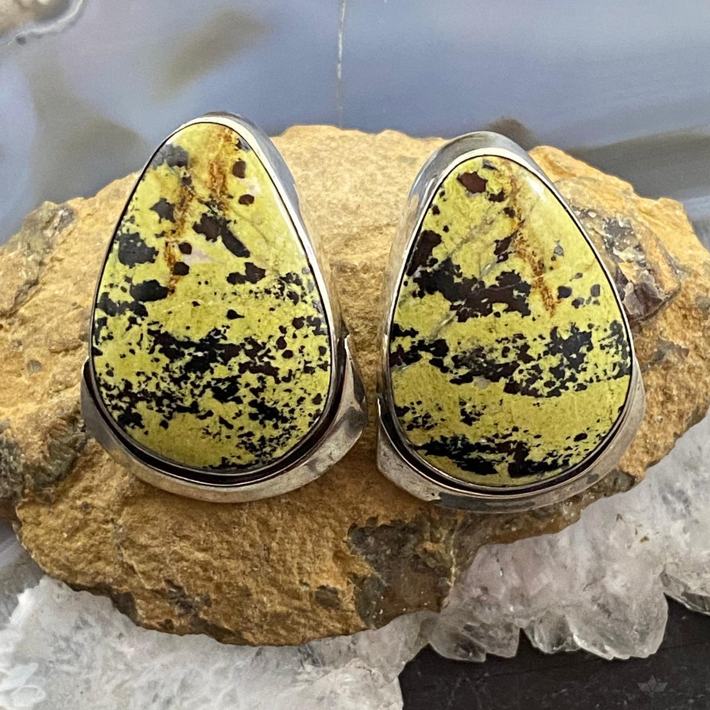 Vintage Native American Sterling Large Teardrop Agate Stud Earrings For Women