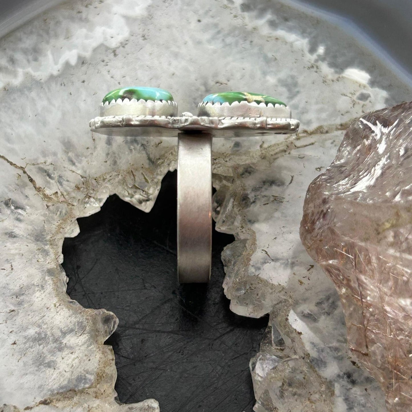 Sterling Silver Southwestern Style 2 Sonora Gold Turquoise Adjustable Ring For Women #7